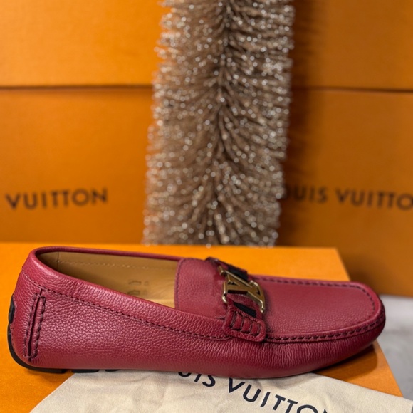 Louis Vuitton Red Leather Driving Loafers w/ LV Buckle - Picture 5 of 9